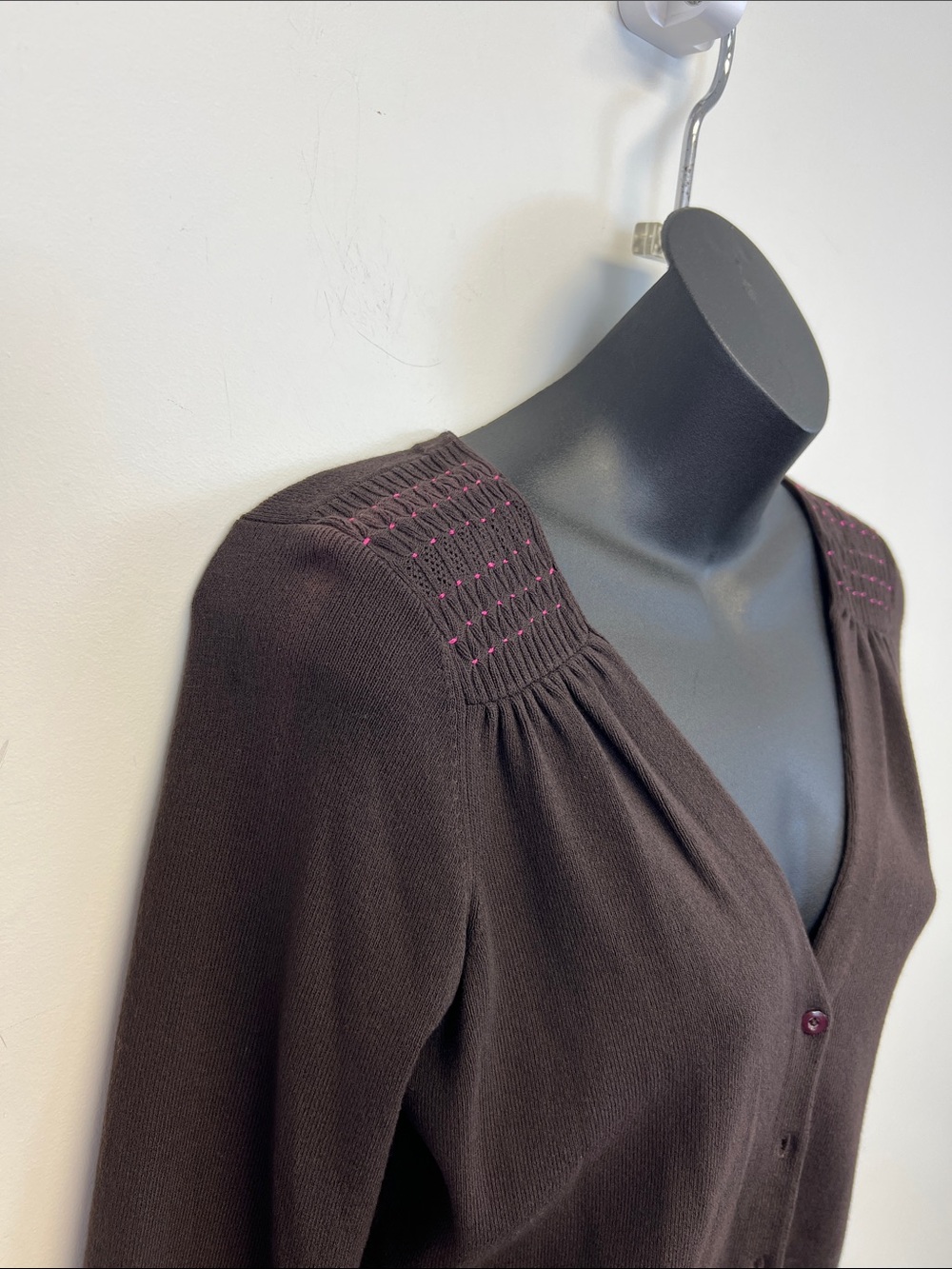 Ann Taylor Loft Women's Y2K Brown Pink V Neck Buttoned Cardigan Small - Picture 5 of 10